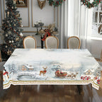 Christmas Tree Snowman Elk Snowflakes Tablecloth Dining Table Reusable Washable Rectangle Tables for Kitchen, Camping, Festival
