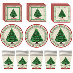 90pcs Christmas Tree Party Tableware Set Paper Plates Cups Napkins Cutlery Set Merry Christmas Dishes Decorations Party Supplies