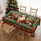 Christmas Tree Snowman Elk Snowflakes Tablecloth Dining Table Reusable Washable Rectangle Tables for Kitchen, Camping, Festival