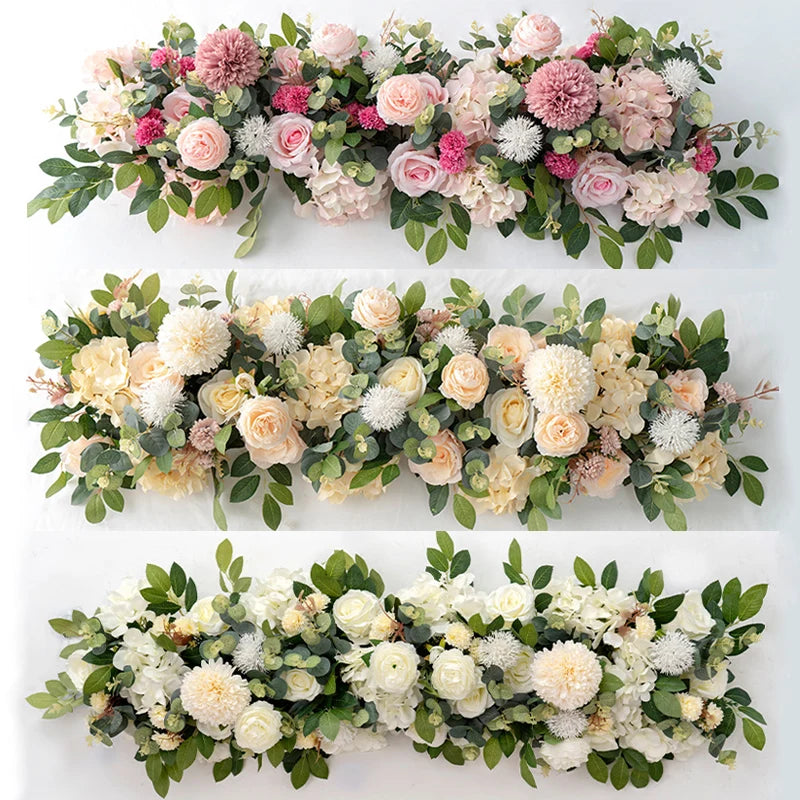 Luxury White Rose Artificial Flower Row Wedding Centerpiece