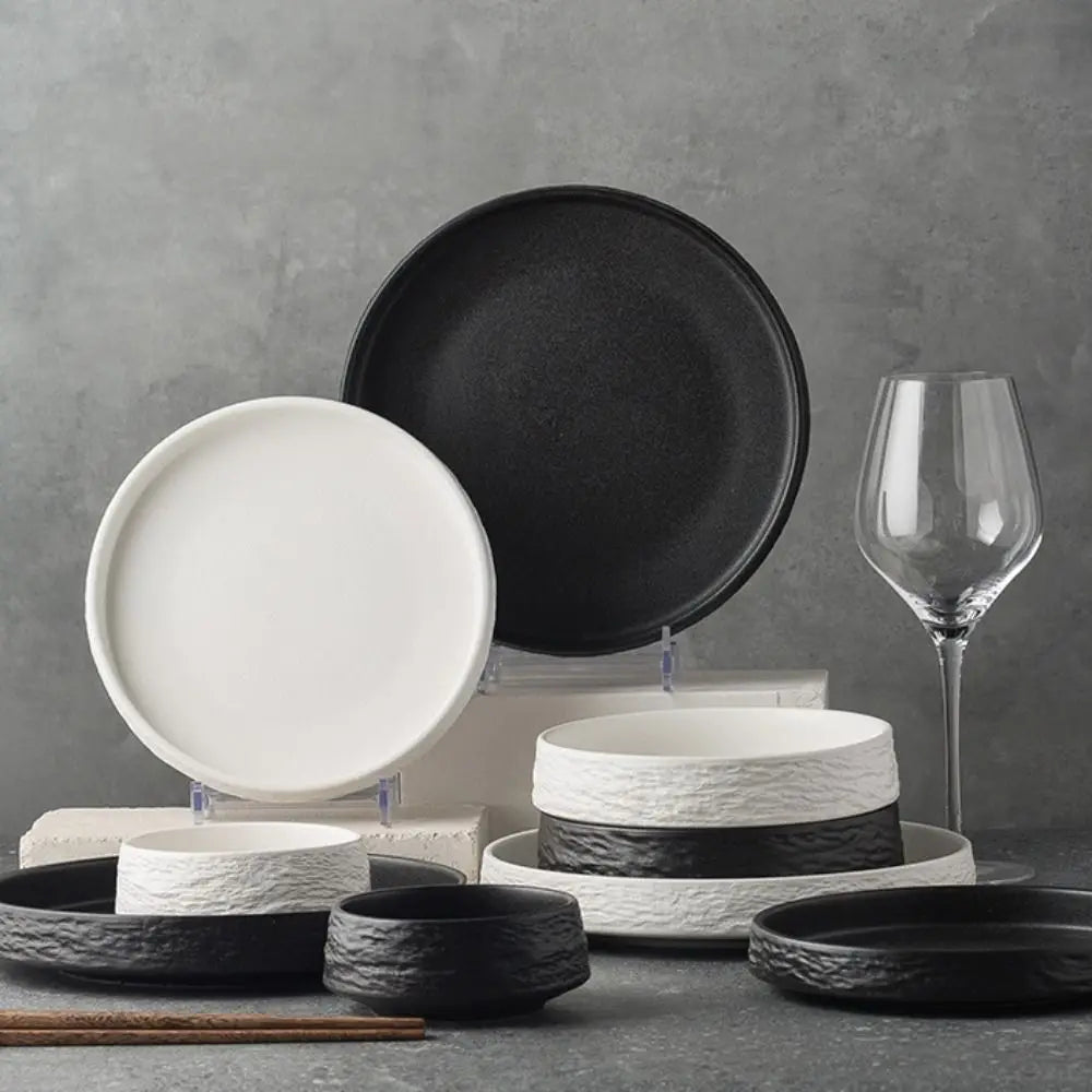 White/Black Ceramic Steak Plate